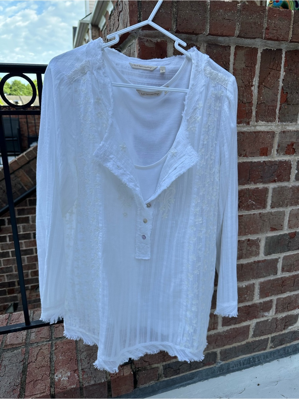 Soft Surroundings White Layered Embroidered Tunic Top